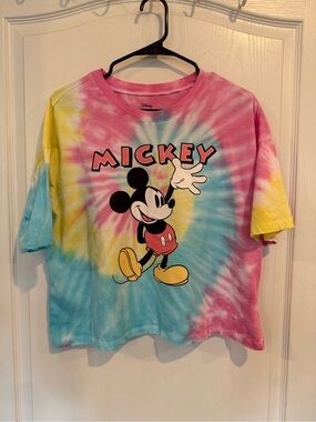 Disney vintage style Mickey Mouse tie-dye crop top T-shirt juniors large 11-13